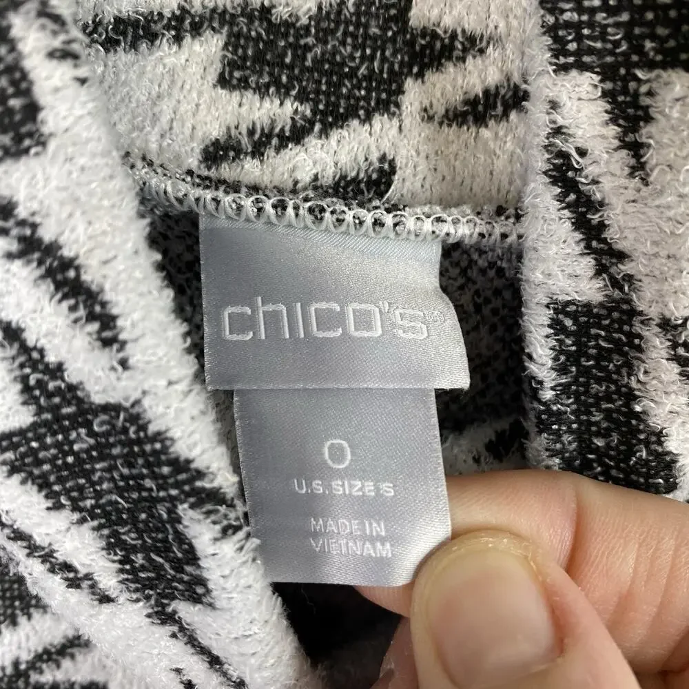 Chico's Sweater Sz 0 Women S 4/6 Black White Houndstooth Mock Neck Heavy Stretch